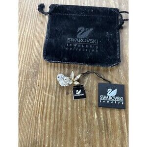 Swarovski Crystal Clear & Blue Eye Gold Tone Bird Brooch Pin Rare Discontinued